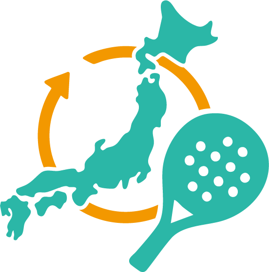 全国地図とパデルラケットのアイコン